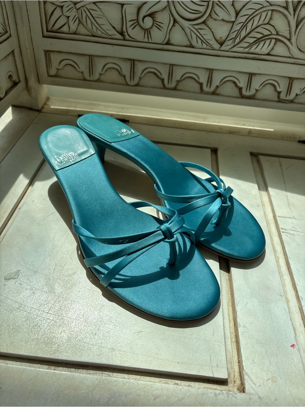 Jeffrey Campbell Turquoise Knot Strap Slide Kitten Heels
